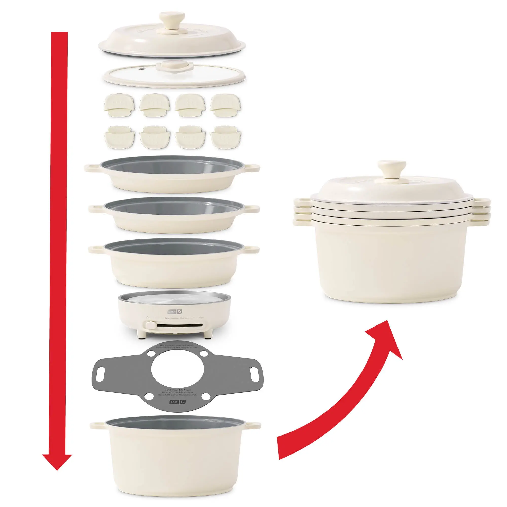 Dash Stacks Ceramic Nonstick Cookware Set - Stackable, Silicone-Enhanced, Aluminium-Built for Oil-Saving Frying with Countertop Burner, Lightweight