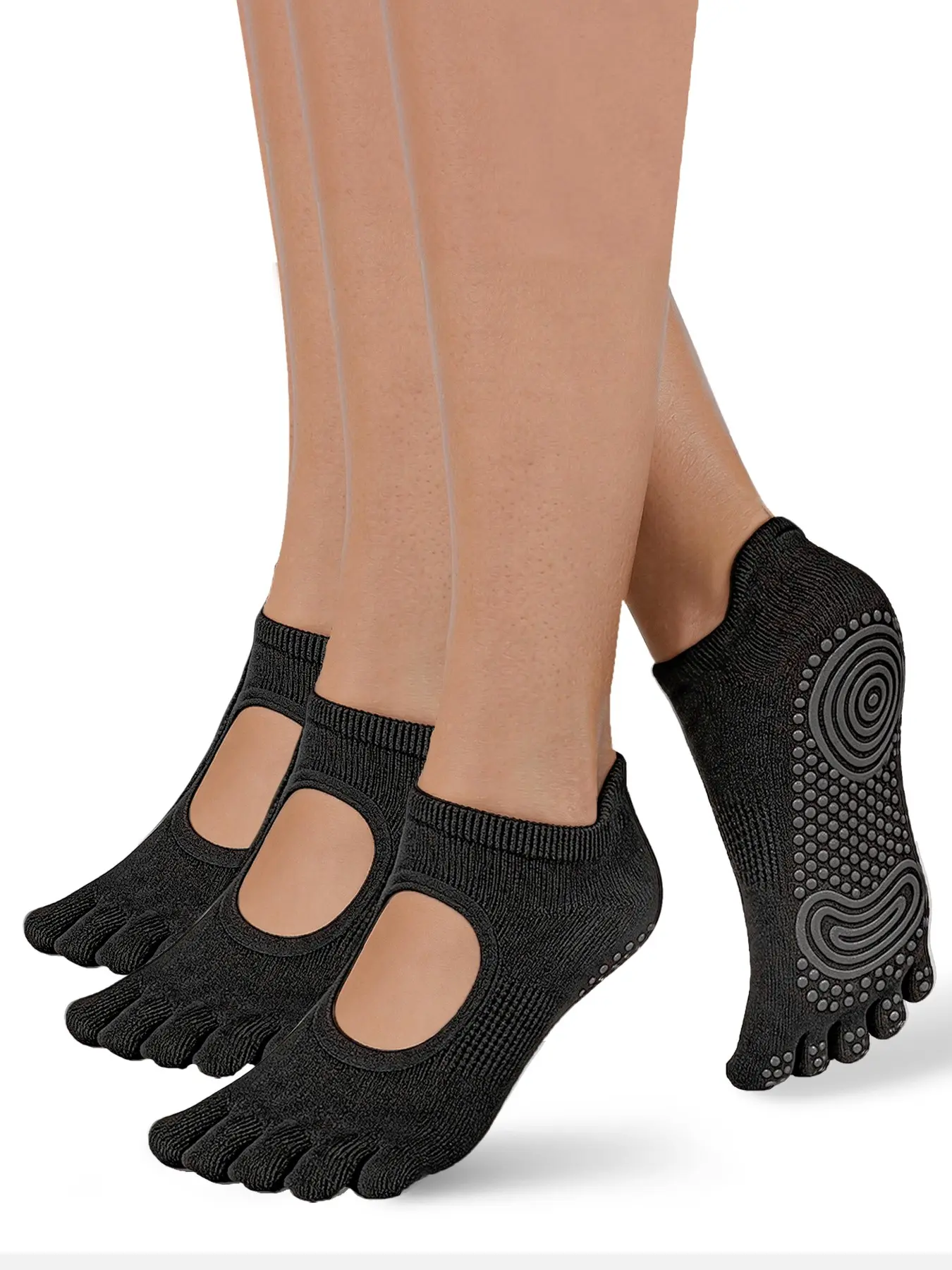 3 Pairs Women's Non-Slip Five Toe Pilates Socks, Breathable Hollow-out Yoga Socks with Silicone Grips for Barre & Fitness, Aesthetic Workout Gear, Athletic Socks, Grip Sports Socks, Anti Slip Socks, All Season Socks