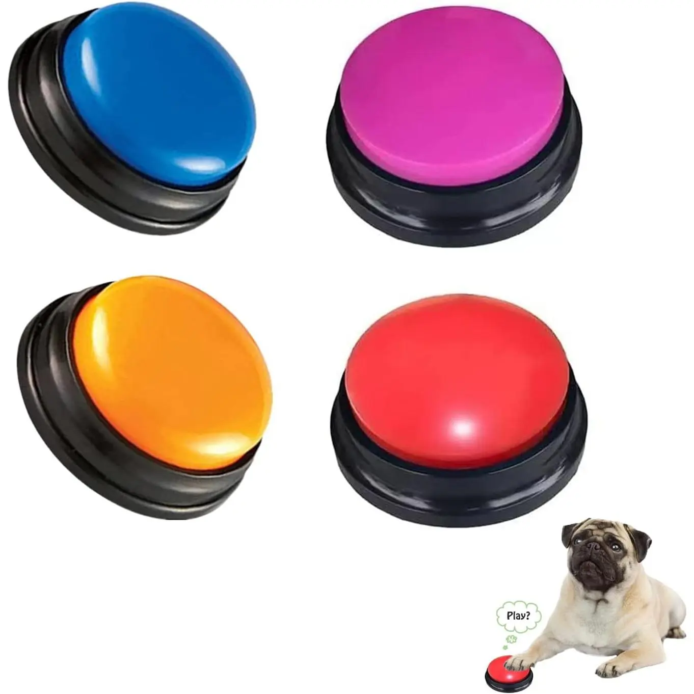 Recording Button for Communication Pet Training Bell, 30 Seconds Recording and Playback Dog Toy, Recording Clicker Suitable for Cats, Puppies, Pet Training, Learning Office Home Use Fun Gift 4-Pack