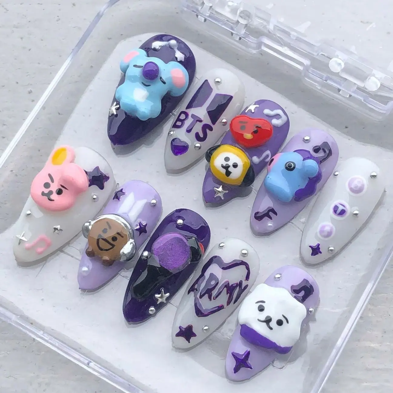 Purple Music Press On Nails | 3D Character Art, K-pop Inspired Nail Set