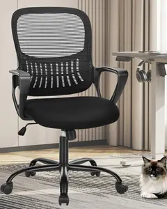 Ergonomic Office Chair, Fixed Mesh Mid Back Computer Chair with Lumbar Support for Home Waiting Area Reception Conference Room