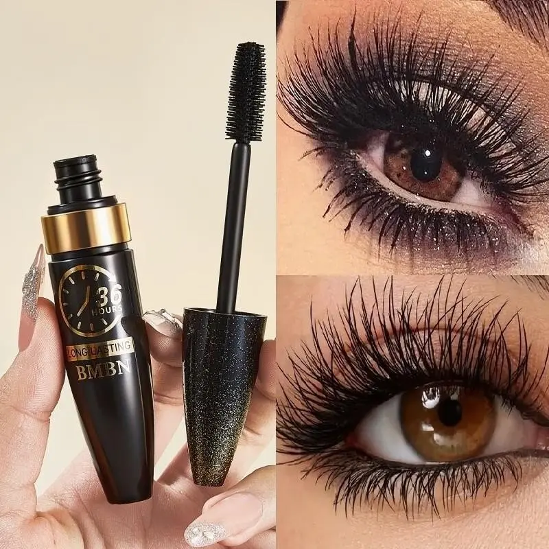 Curling Black Mascara, Longwear Mascara - Silk fiber for a plumping effect, ultra-thickening and lengthening effect, long-lasting, Smudgeproof formula keeps lashes curled all day, creates dramatic eye makeup