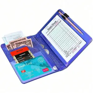 Glitter Server Book Organizer, PU Leather Restaurant Guest Check Presenters Card Holder, Money Organizer, Business Card Holder, Cute Waitstaff Design