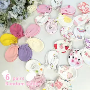 Baby Anti-Scratch Gloves, Breathable Newborn Hand & Foot Protection, Ambidextrous Style Infant Mitts, Random Colors, 1 Pack of 6 Pairs, Fit