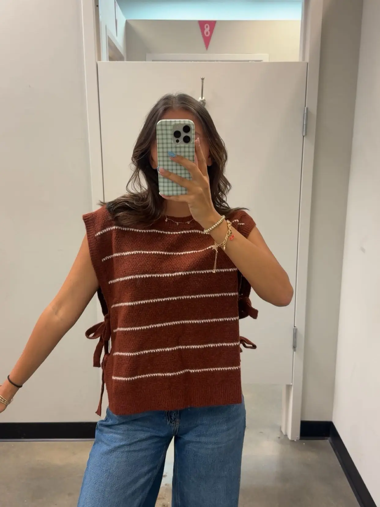 Women's Casual Striped Knit Sweater Vest, Sleeveless Top with Adjustable Side Ties and a Relaxed Fit Crew Neck