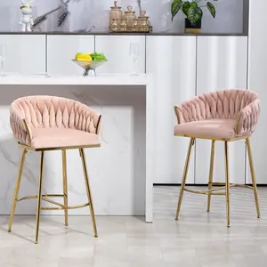 queen sized bunk beds 26'' Counter height bar stools Set of 2 kitchen island counter bar stool with hand- wave back,golden chromed base and footrest(PINK)