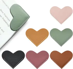 Leather Heart Bookmarks - 6 Pieces Cute Corner Page Book Marks for Teachers Students Book Reading Lovers School Office Home Supplies Heart Design