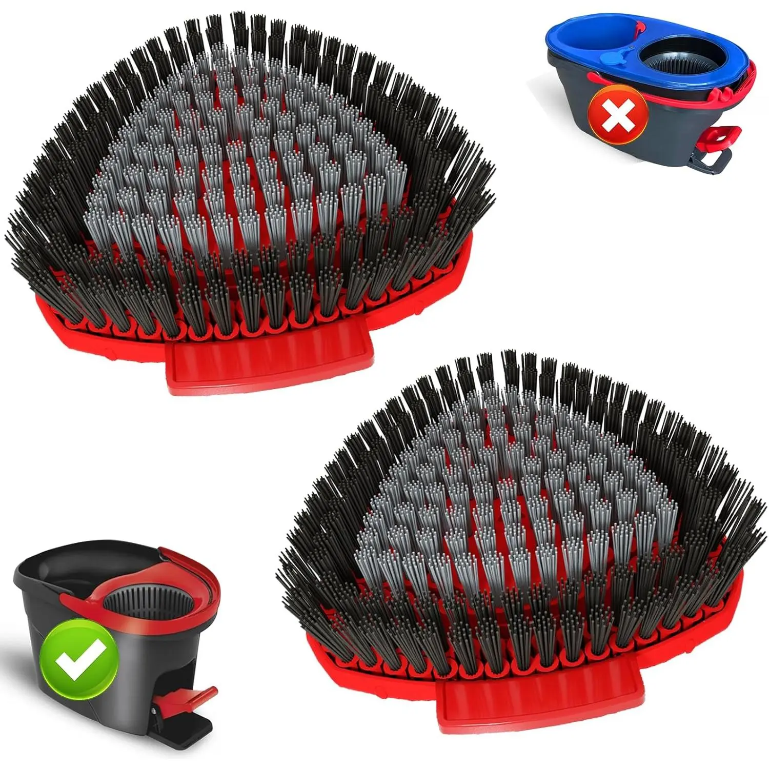 O Cedar EasyWring 1-Tank Spin Mop Replacement Heads (2-Pack) - Synthetic, Dual Bristles, Triangular Shape, Removable, Washable, Snap-Install Cleaning Heads for Bathroom, Garages, Hard Floors