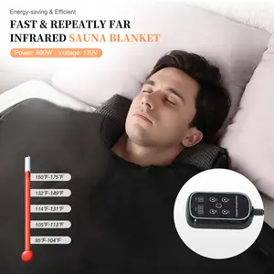 Smartmak-Low EMF Portable Infrared Sauna Blanket,Crystal Therapy Home Relaxation, Adjustable Timer 20-60 Min, 95-175℉ Temp Range, 71x35.4in, High-quality Durable PU Leather Cover