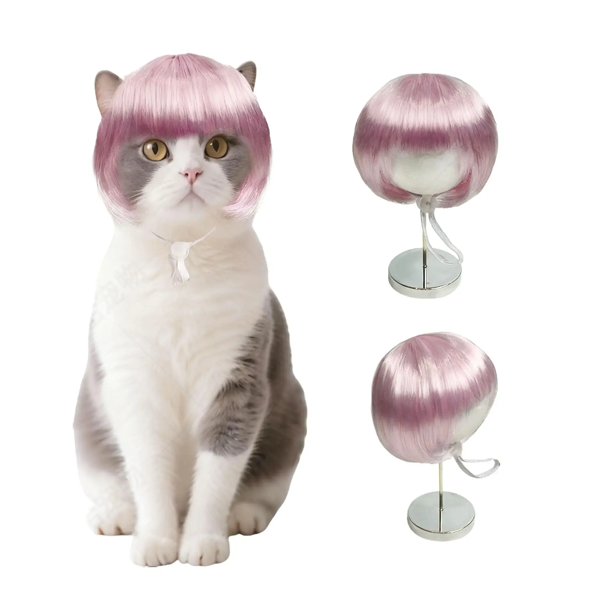 TESSVEYA Pet Wig Cat Wig DIY Cut Funny Cat Cosplay Wig for Halloween Christmas Parties Festivals Suitable for Small Medium Large Dogs Hand-Sewn Durable Washable Costume