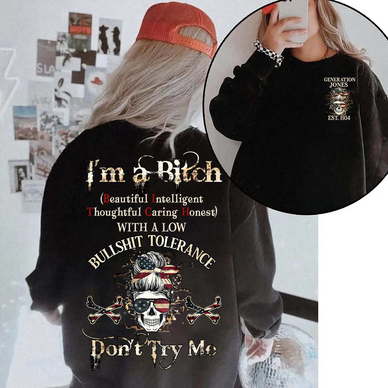 Custom Year Generation Jones Skull Hoodie , Don't Try Me Gen Jones FAFO Hoodie, 100% Cotton, Two-Sided Design Menswear Autumn Hoodie