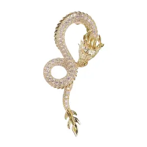 Dragon Brooch Crystal Lapel Pin Chinese Gift Collar Fashion Jewelry