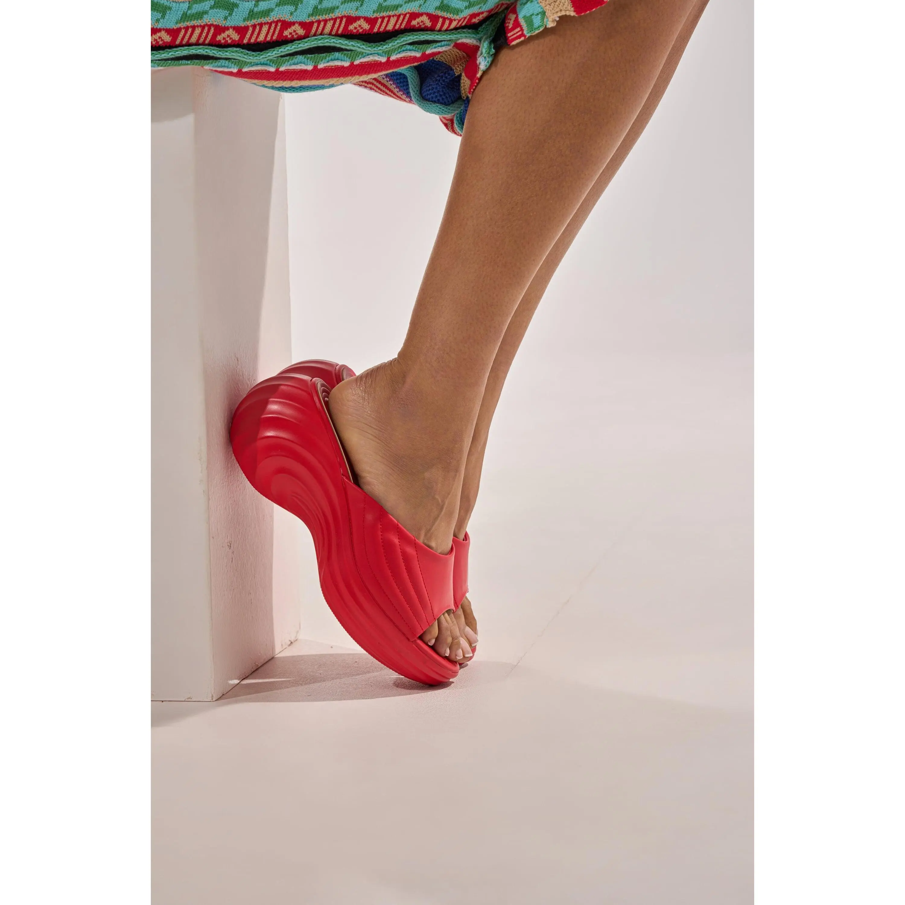 AZALEA WANG MIRAGE RED PU FLATFORM SLIP ON SANDAL