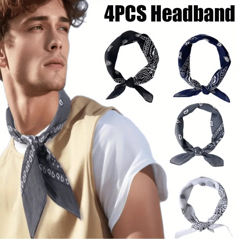 4 Pack 21" x 21" Large Bandanas for Men & Women, Multi-Purpose Bandana Headbands, Square Head Scarf