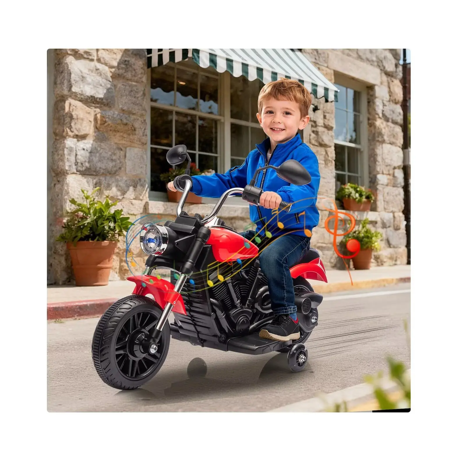 Gaomon 12V Electric Kids Tricycle - 3-Wheel Design with Training Wheels, 1-Button Start, Reverse Function, Headlight, Horn, Music Panel, for Ages 3-5, Red