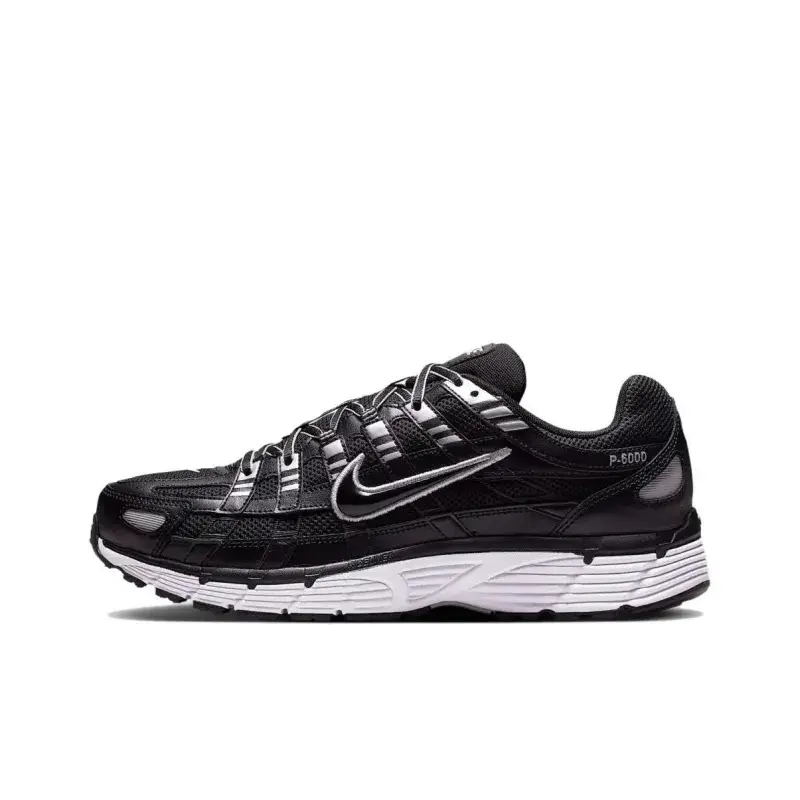 Nike P-6000 Black Metallic Silver Men’s Athletic Running Shoes, Sports Running Shoes, Daily Casual Fashion Footwear for Walking, Streetwear, Mesh, Workout Sneakers, Breathable, Retro Runner, Metallic Accents, Black Overlays, Metallic Silver Detailing