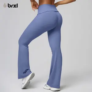 BRXL【Discount for live】Fold Over Flared Yoga Pants for Women No Front Seam Leggings Mid Low Waist Lounge Pants Buttery Soft Stretchy Fabric with Tummy Control and Bootcut Design for Casual Workout NoSeam-brxl-1-1