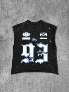 Men's Sleeveless Sport Vests with Number 92 Print, Casual Graphic Tee for Gym and Streetwear, Comfortable Fitted Long Top for All Seasons