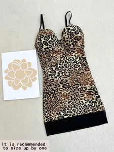 Elegant Leopard Print Body Shaping Dress, Adjustable Strap, Above the Knee, Casual Style, All Seasons, Women's Slimming Skirt, Shapewear