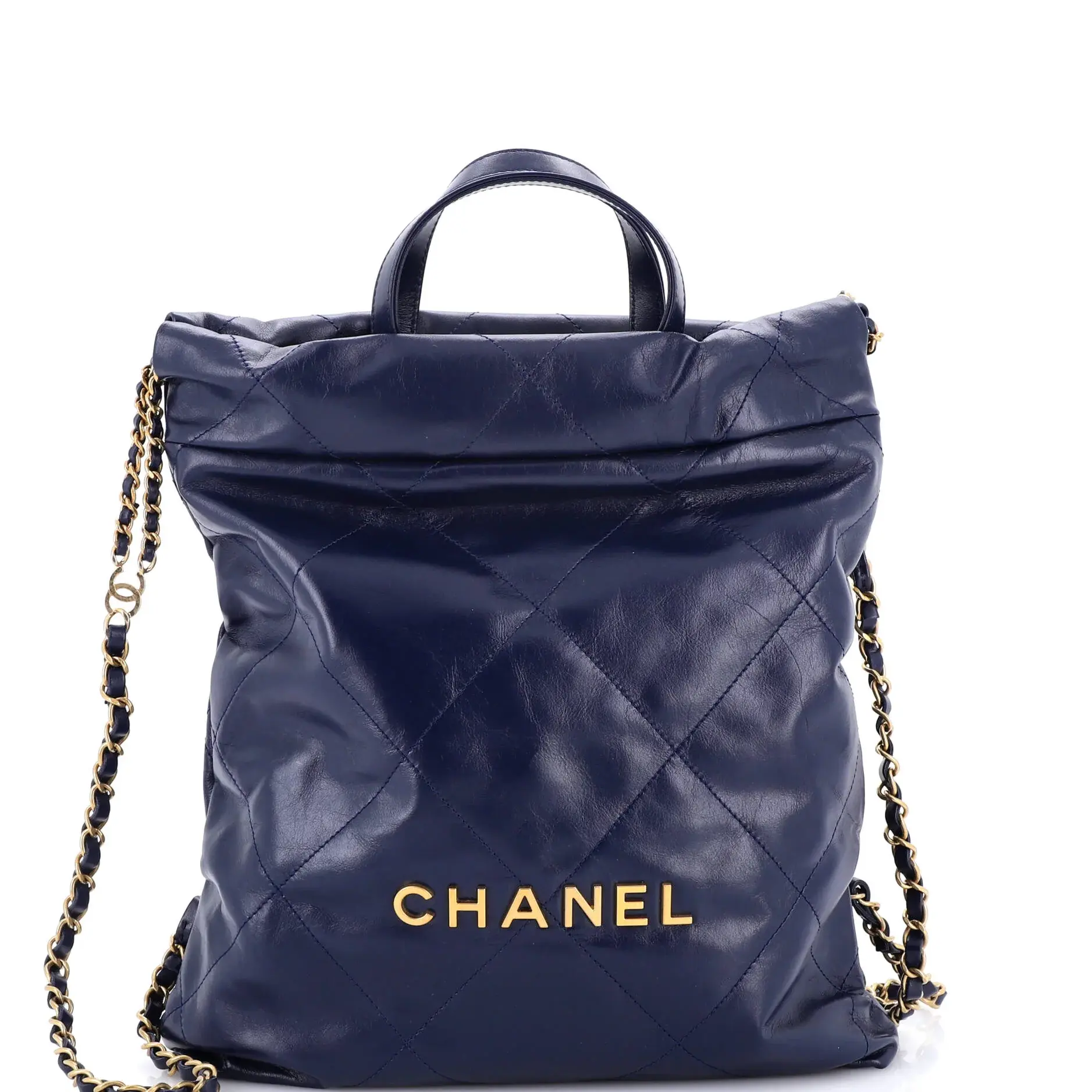 Pre-owned CHANEL Leather Backpacks 22 Chain Backpack Quilted Calfskin Medium by Rebag