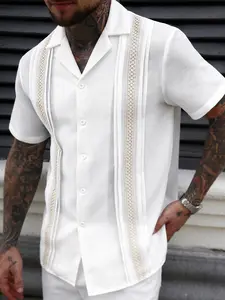 Freshly baked men's casual Fitted short sleeved shirt suit collar 2025 summer style daily casual slim fit striped double row men's shirt popular fashion shirt outdoor sports Menswear