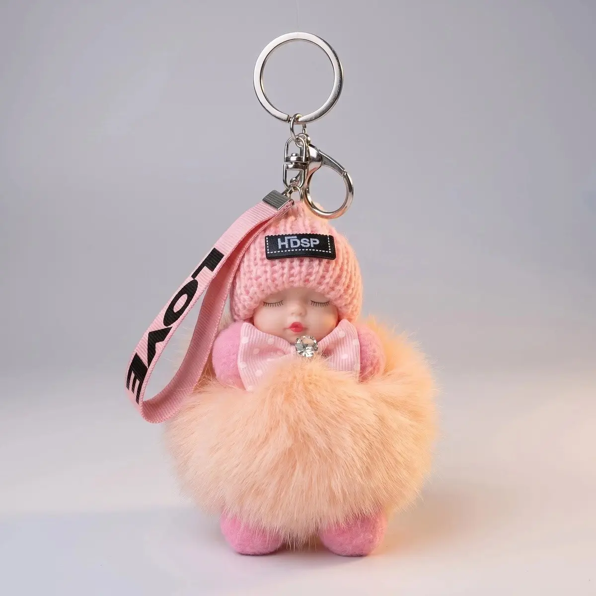Kawaii Plush Keychain, Sleeping Doll Stuffed Animal Charm with Rhinestone Eyes for Girls' Bags, Stylish Keyring Birthday Gift Idea, Stuffed Animal Keychain, Keychain Decor