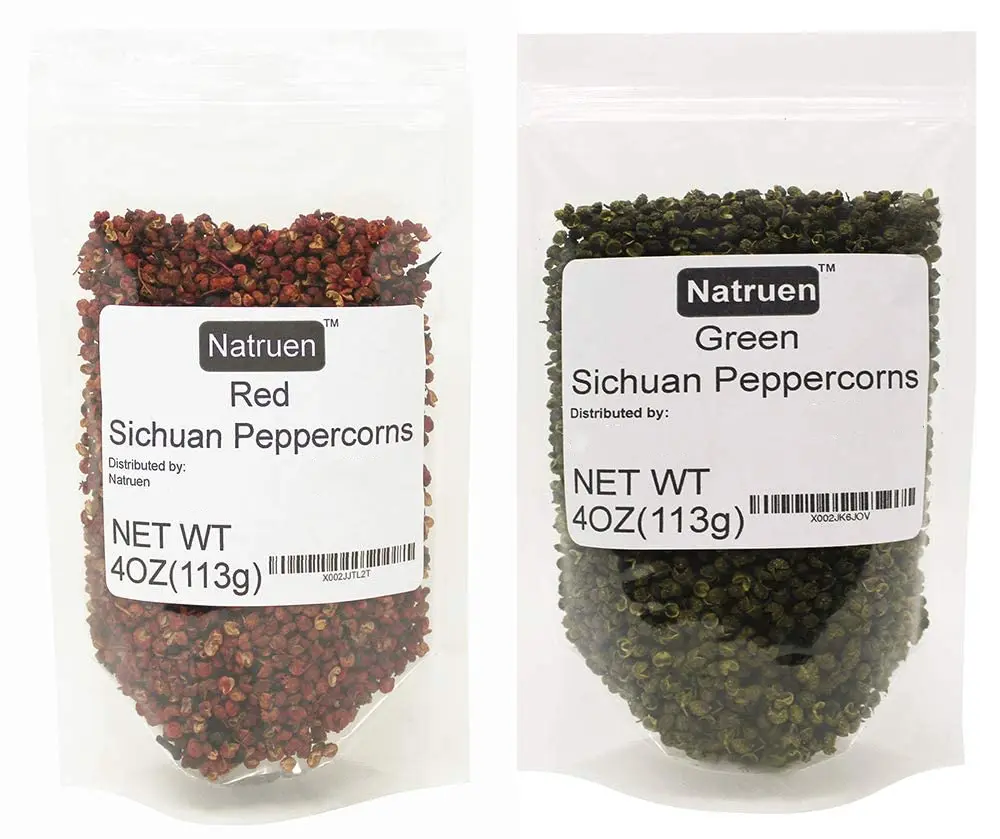 Natruen Szechuan Red+Green Peppercorn Whole 4oz Each, Premium Da Hong Pao Red Peppercorns and Green Sichuan Peppercorns, Mapo Tofu Flavor, Asian Spice
