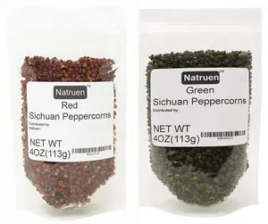 Natruen Szechuan Red+Green Peppercorn Whole 4oz Each, Premium Da Hong Pao Red Peppercorns and Green Sichuan Peppercorns, Mapo Tofu Flavor, Asian Spice