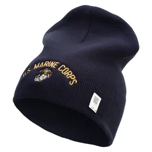 US Marine Corps Symbol Embroidered 8 Inch Short Beanie Made in USA
