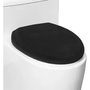 Comfortable Soft Plush Toilet Lid Cover for Bathroom, Machine Washable Toilet Seat Covers, Fits Most Round Elongated and Oblong Lids, Easy Installation& Cleaning (Black)