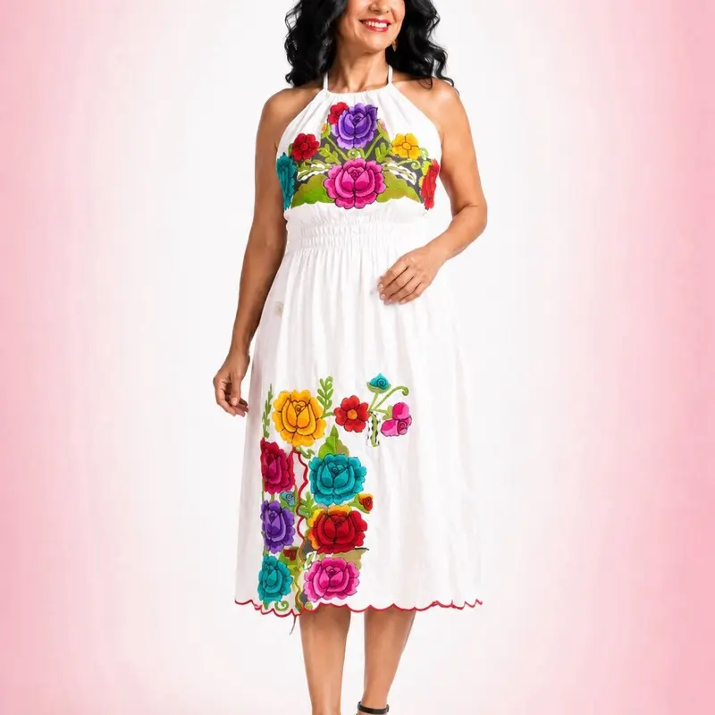 Vestido Angeles S/M/L - Mexican dress Handmade in chiapas Mexico Embroidered Dresses - vestido mexicano hecho a mano artesanal - elegante tradicional  Casual Traditional Elegance - vestido artesanal hecho en México