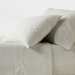 Queen 250 Thread Count Organic Percale Sheet Set Sage Green Stripe - Threshold: GOTS & OEKO-TEX Certified, Includes 4pc