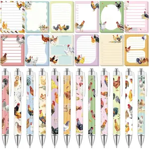 24 count Chicken Sticky Notes with Pens Christmas Themed Gifts Self Adhesive Notepad Cute Memo Notes Pads Black Ink Ballpoint Pen for Chicken Lover Gifts Office School Students Teacher