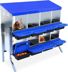 8-Hole Blue With Stand Chicken Nesting Box Roll-Away Egg Collection System with Ventilation Holes  Rustproof Plastic Tray Keyhole Mounting  Chicken Laying Box for Hen or Duck