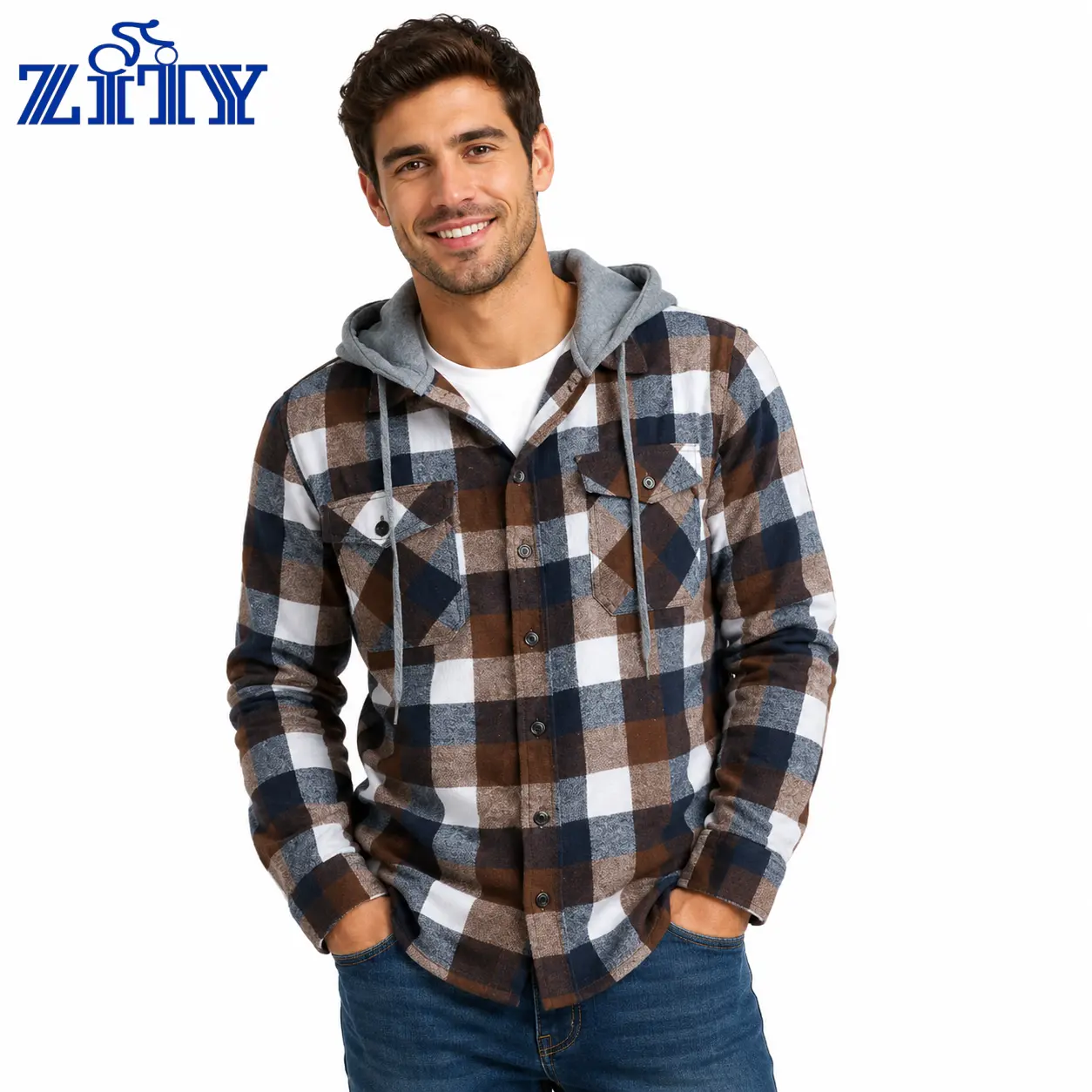 ZITY Spring Men's Plaid Hooded Shirt - Lightweight Breathable Flannel Long Sleeve - Classic Aesthetic Checked Top for Everyday Wear - Soft Casual Layering Piece Gift Menswear  Pockets Sweatshirts Operator summerwins,father'sdaygifts