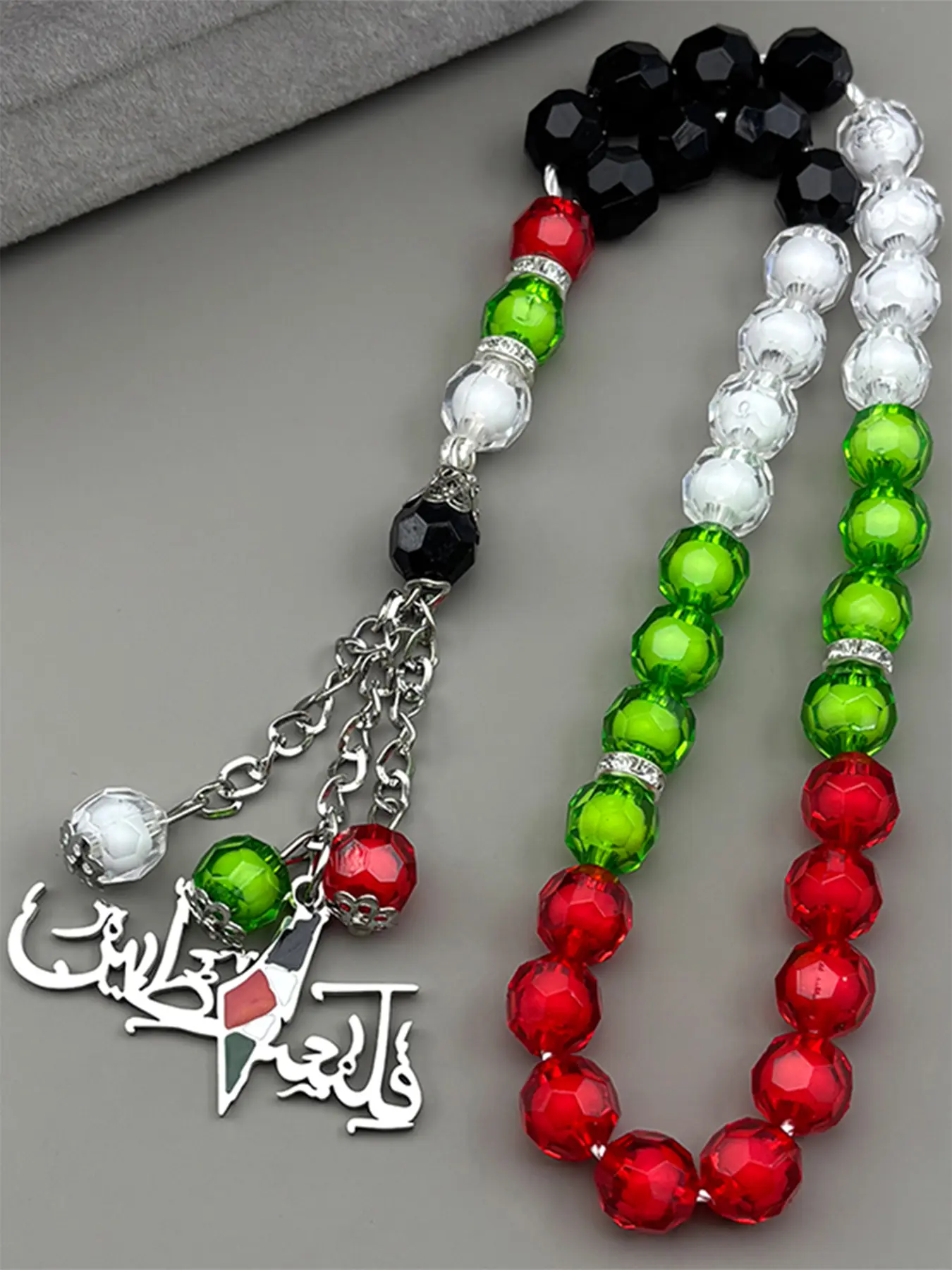 Arabic Letter Enamel Palestine Map Flag Pendant Stainless Steel Palestinian Islamic Colorful Glass Prayer Beads Chain Modern Versatile Jewelry Gifts Accessories