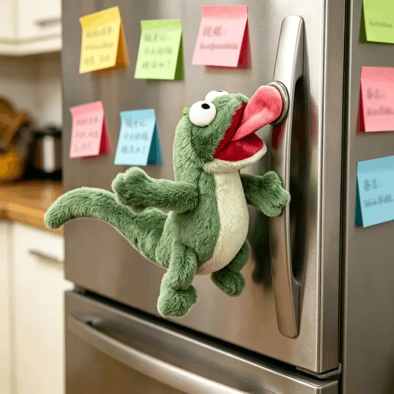 Magnetic Tongue Lizard Plush Toy Kawaii Stuffed Animals Fun Wall Lizard Magnet Doll Cute Soft Cute Green Lizard Doll Explosive Interactive Toy for Children and Adults to Play with