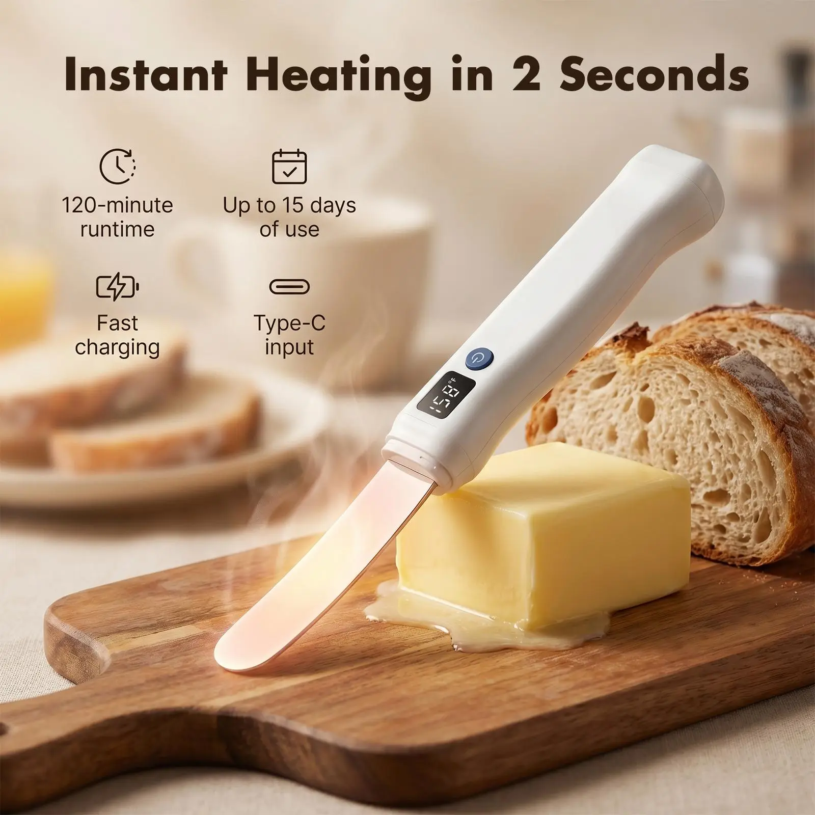 Smart Heated Butter Knife – Portable USB Rechargeable Butter Spreader for Toast, Bagels, and Breakfast