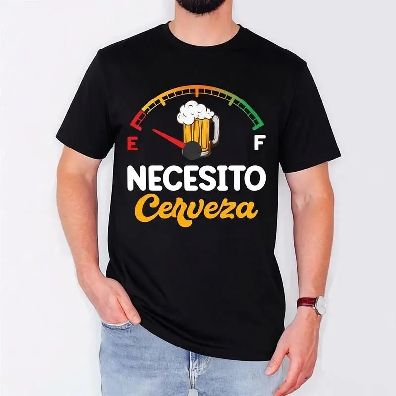 Men's Pure Cotton Short-Sleeve Knitted T-Shirt - Round Neck, Breathable, Sporty Chic, Unisex Cut, Graphic Print, Mexican Beer Design, "Necesito Cerveza" Funny Saying, Casual Gift Option, 3XL, Short Sleeves for Airflow