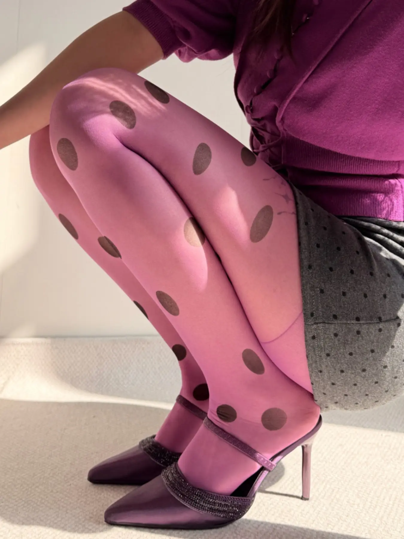 New Wave Style Fashion Colorful Large Polka Dot Silk Stocking, Ultra-Thin Transparent Underwear, Sexy Pantyhose Tights for Trendy Look