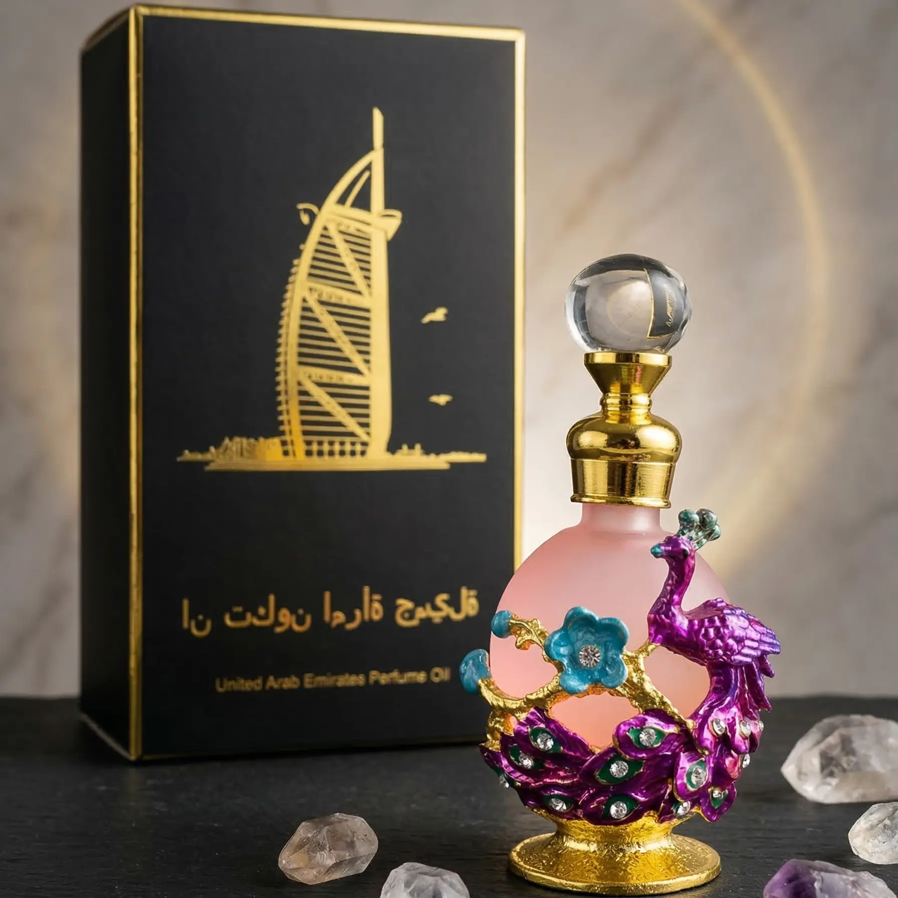 Natural Women's Perfume Oil Concentrate, Long-Lasting Floral Fragrance, Floral Scents, Middle Eastern Musk Scent, Arabian Perfume, Oriental Fragrance, Floral Musky, 15ML Peacock Enamel Bottle, Portable Design, Elegant Alluring Fragrance