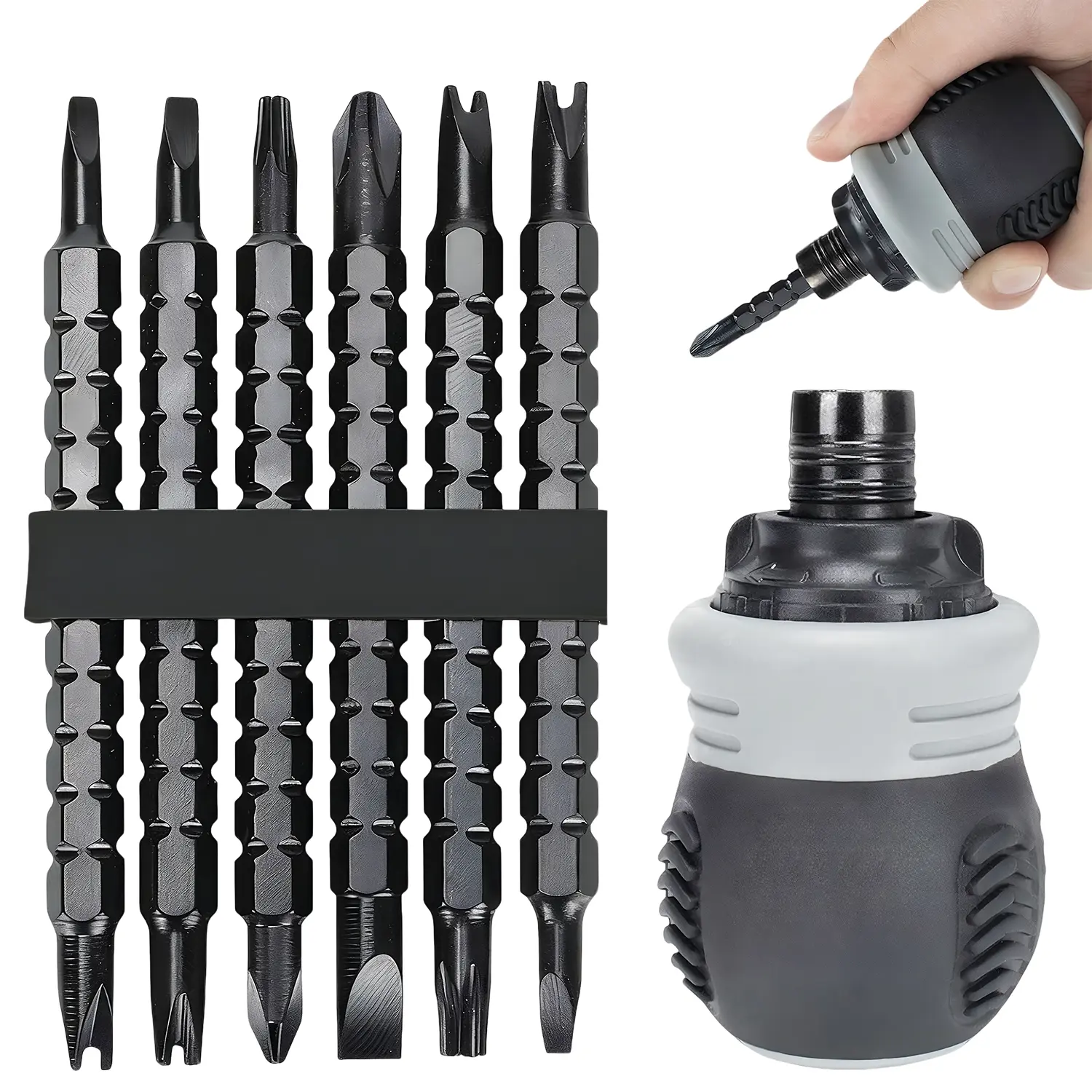 Portable Ratchet Screwdriver Set, Telescoping Magnetic Screwdriver with Phillips & Flathead Bits, Heavy Duty CR-V Steel Multi-Tool for DIY Projects