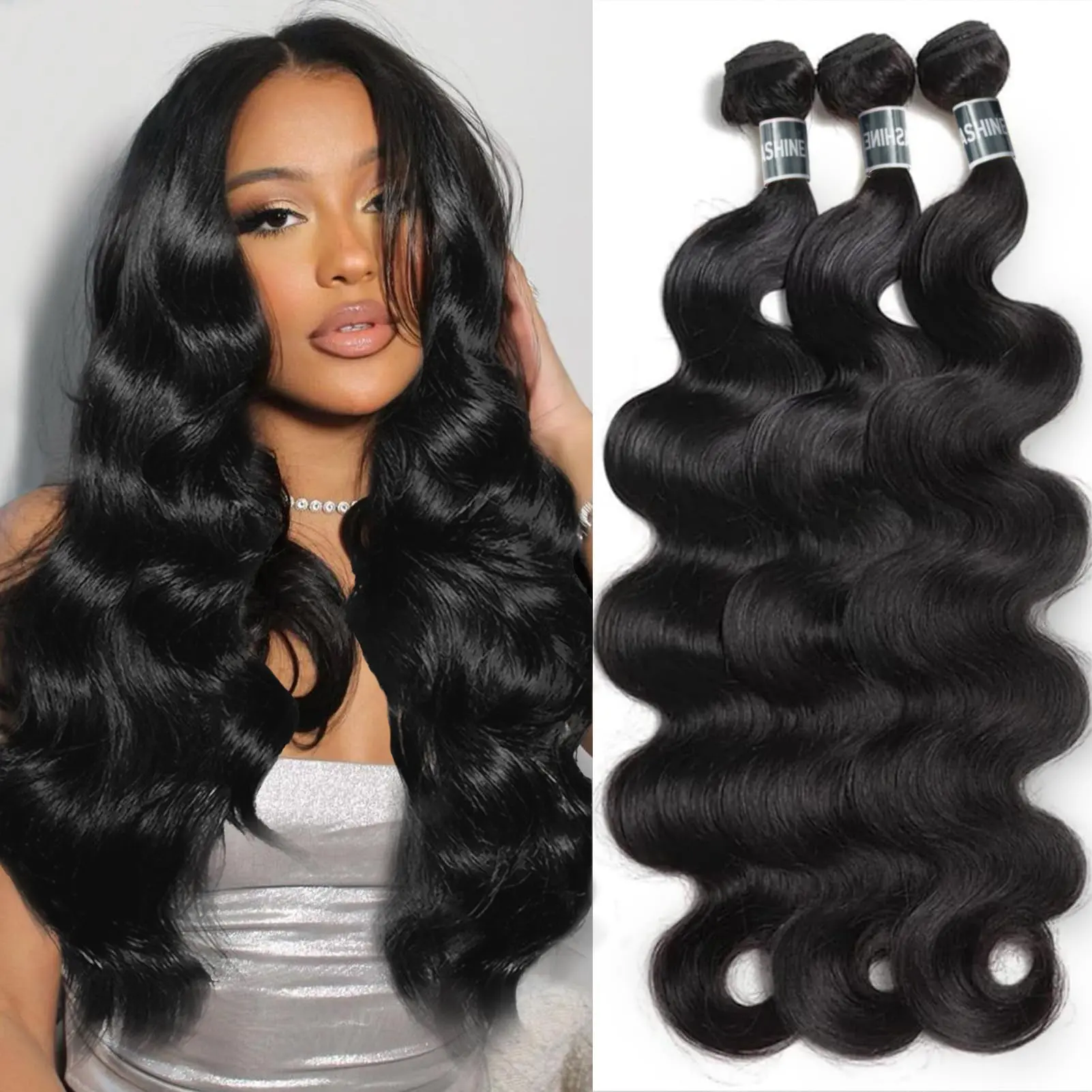 [Ashine] 20 22 24 Inch 10A Brazilian Body Wavy Human Hair 3 Bundles 100%  Virgin Human Hair Weave Bundles Hair Extensions Natural Color