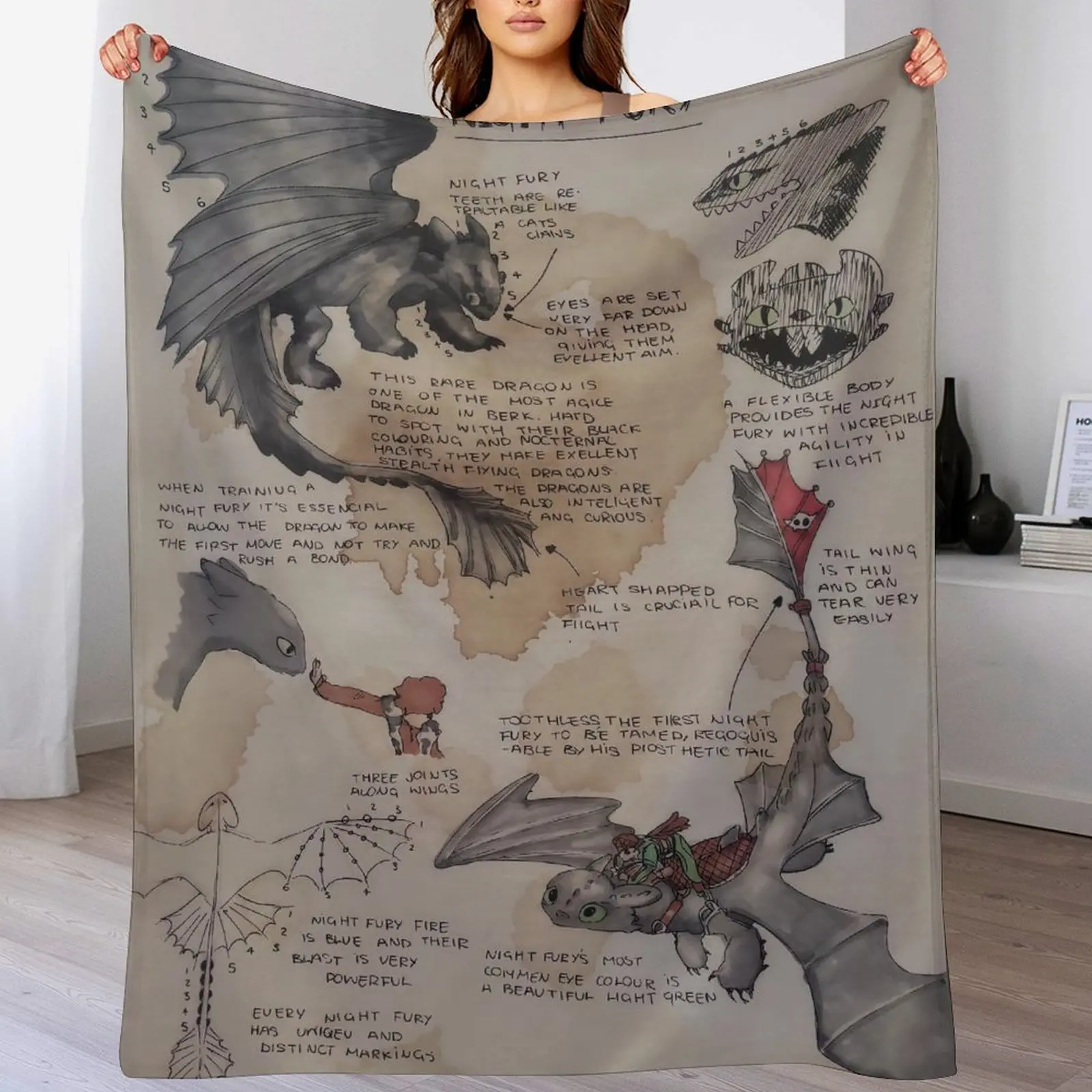 Night Fury Toothless Polyester Flannel Throw Blanket - Cozy Warm Decorative Blanket for Living Room & Bed, Ideal Home Decor Gift for Dragon Fans, Cozy Warm Blanket, Polyester Flannel Blanket