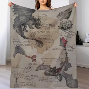 Night Fury Toothless Flannel Throw Blanket, Soft Warm Comfortable, Ideal for Living Room Home Decor Bed Office Sofa Camping Halloween Christmas Gift for Dragon Fans