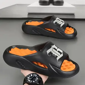 Men's EVA Non Slip Fashionable Slippers - Summer Casual Comfortable Trendy Letter Print Slides, Breathable House & Lightweight Beach Footwear, Ideal for Indoor & Outdoor Use