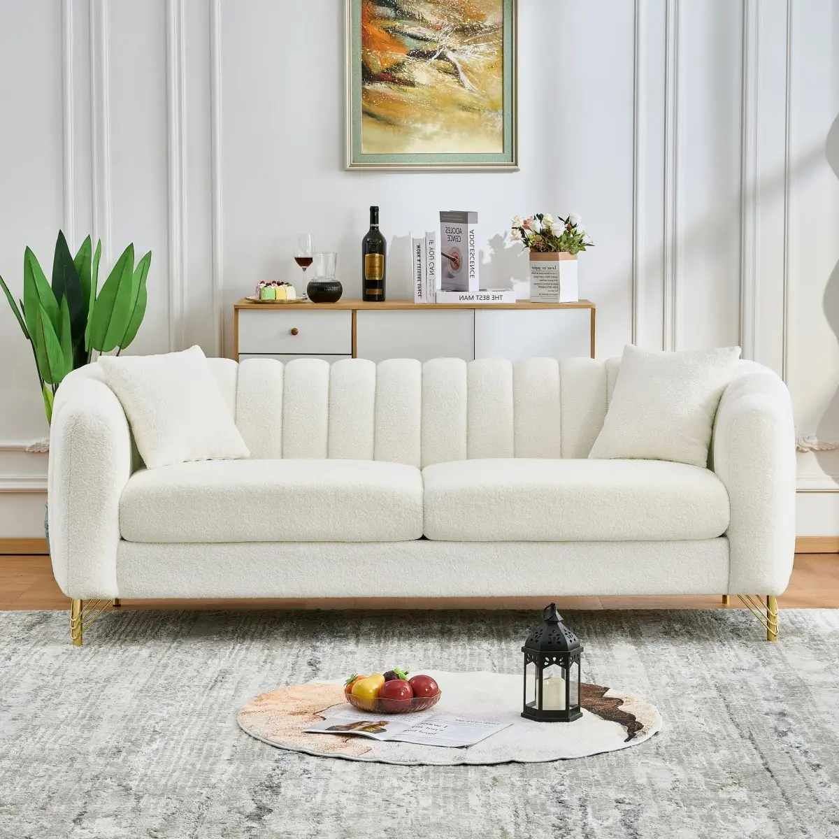 [Bellemave] Luxury Chenille Sofa| Modern Tufted Couch| Gold Metal Legs