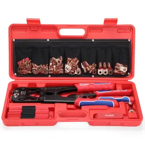 iCrimp Battery Cable Lug Crimper Kit Crimping Tool Set for AWG 8-1/0 Electrical Lug with 63PCS Copper Lugs, 25PCS Heat Shrink Tubes, Cable Cutter & Stripper