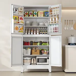 75" H Metal Storage Cabinet, Pantry with 6 Door Shelves and 4 Adjustable Shelves, Leveling Foot for Kitchen, Living Room and Dinning Room, Black