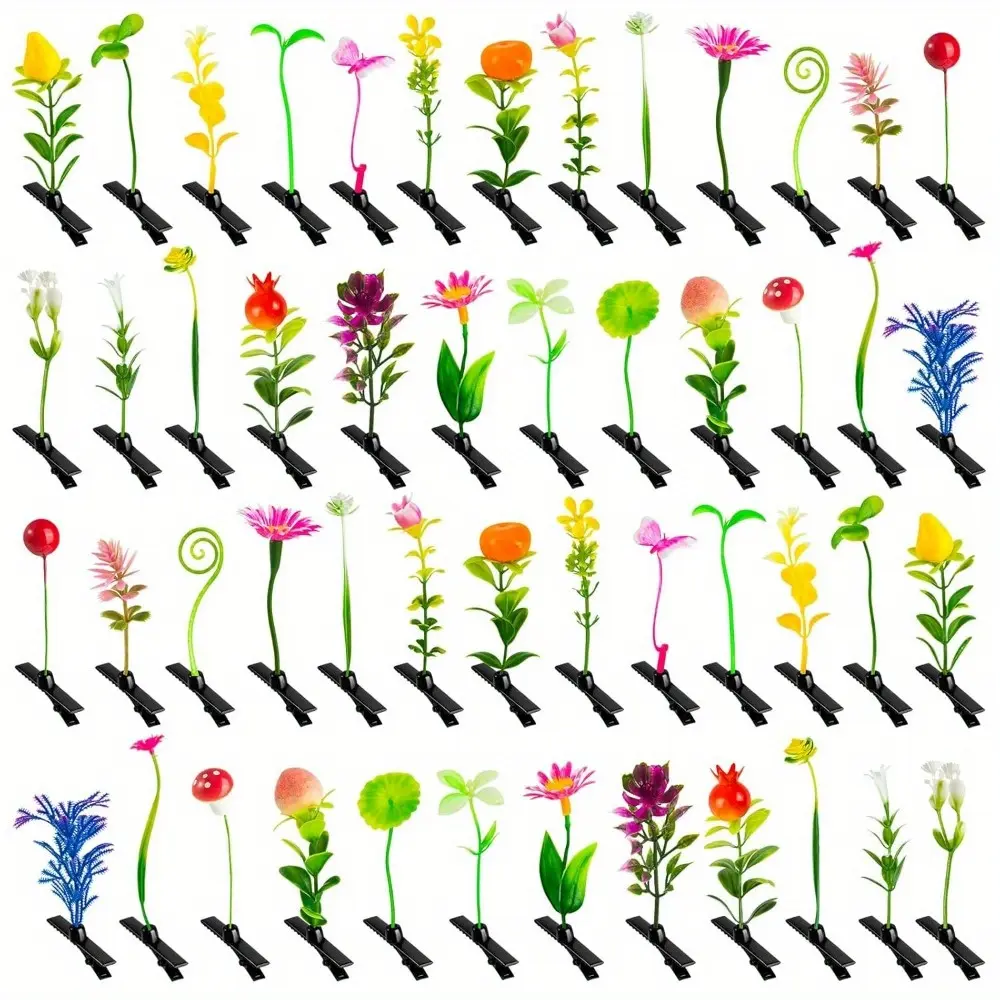 Sprout Clips Mixed Style Plant Hairpins Little Grass Sprouts Rave Clips 50 Pcs Mushroom Clip on Sprout Gift for Women Girls Teens School